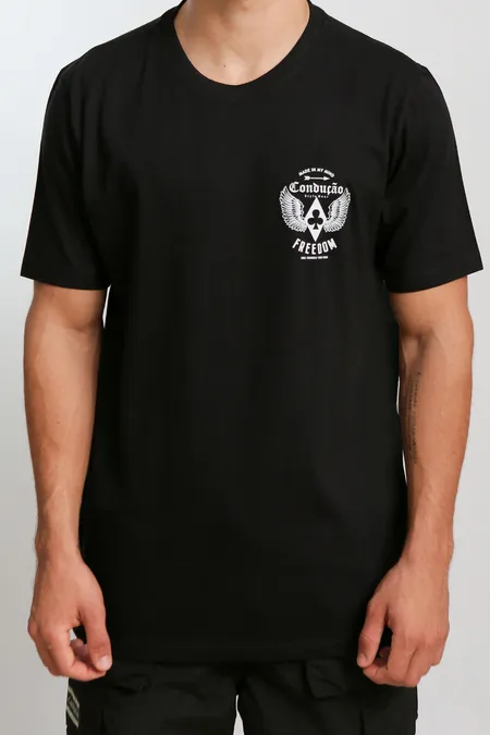 CAMISETA PRETA MANGA CURTA CONDUÇÃO MINI FREEDOM 