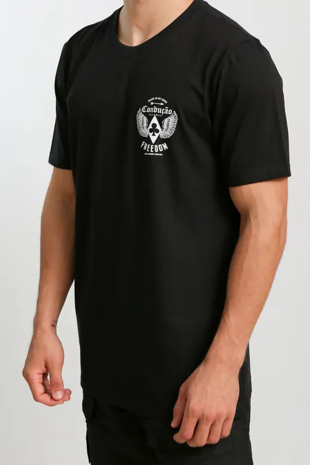 CAMISETA PRETA MANGA CURTA CONDUÇÃO MINI FREEDOM 